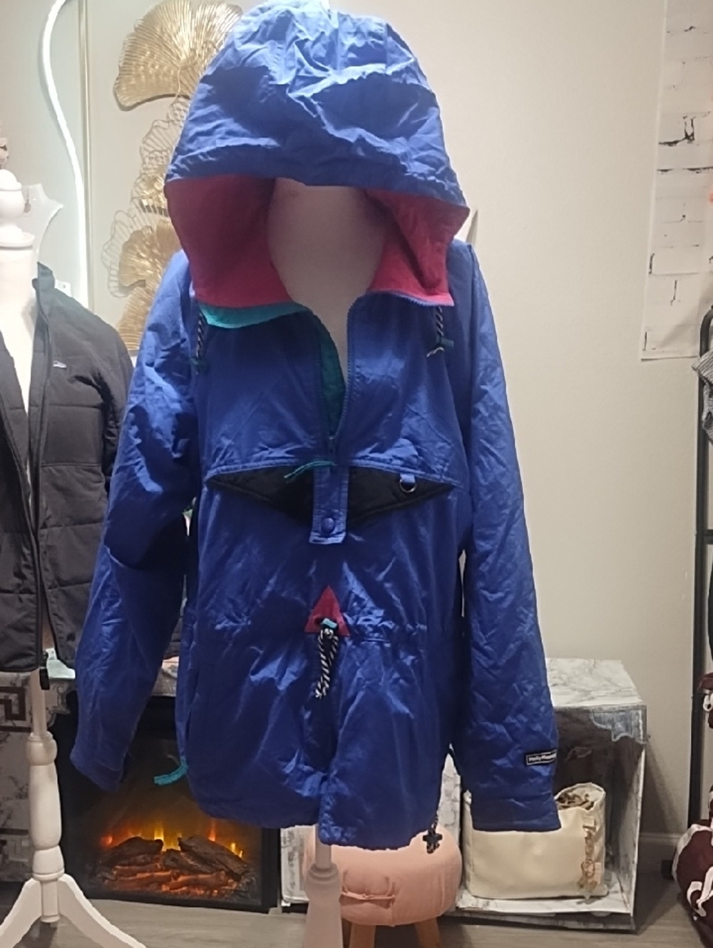 Helly Hansen Blue Kids Hooded Rain Jacket with Pink Lining